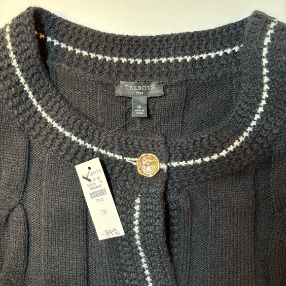 Talbots Black Cardigan Sweater with Gold Buttons - Picture 2 of 7